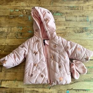 LIKE NEW - 12 mo Girls winter Jacket + gloves